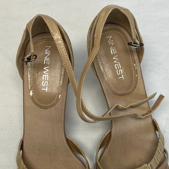 Nine West Karna Beige Strappy Reptile Leather Spike Heel Ankle Sandals 8 - Picture 13 of 14